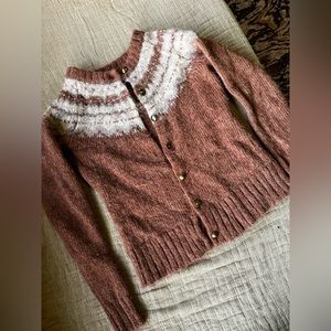 Fair Isle Cardigan Sweater Alpaca Wool Blend